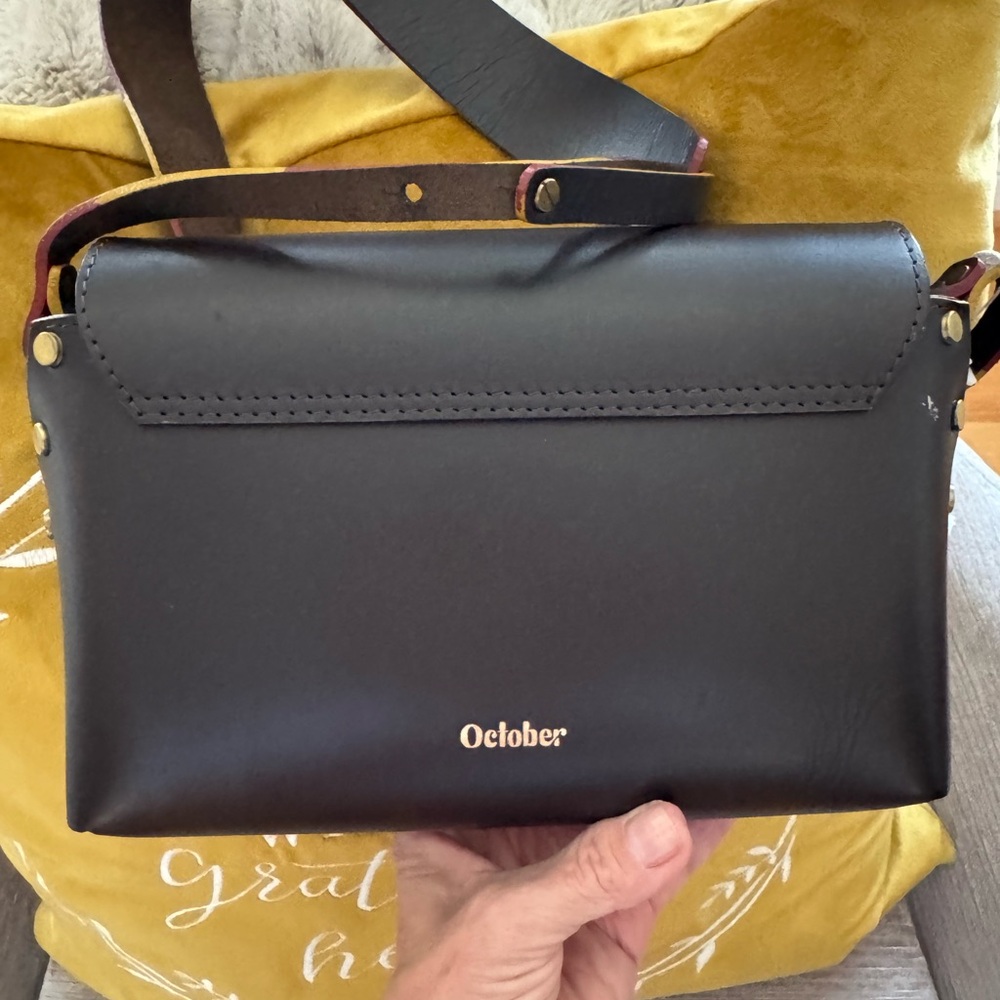 October Brown Leather Fold Over Crossbody Bag Purse